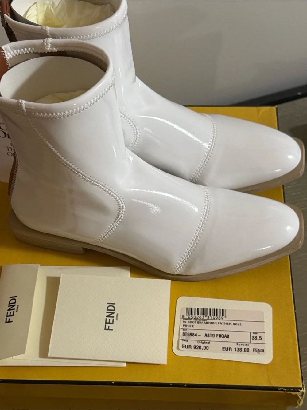 Fendi White Patent Leather Ankle Booties